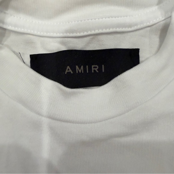 AMIRI Kids White Tee with Blue Patterned Staggered Logo size 4 - Picture 2 of 11